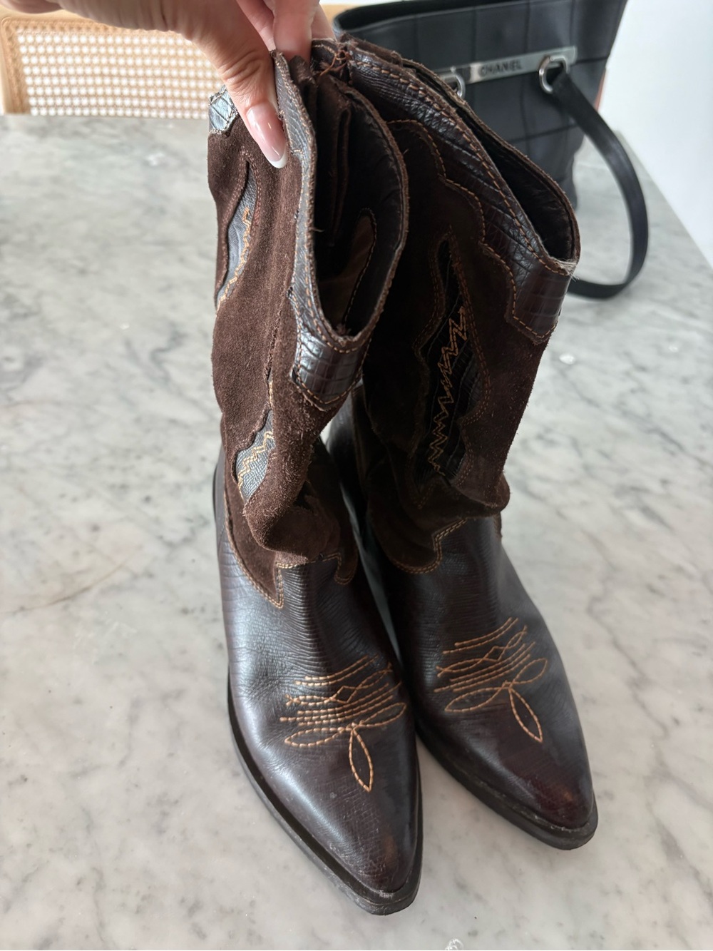 Brown Suede & Leather Cowboy Boots